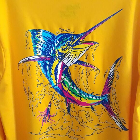 Haley and The Hound Fishing Shirt Unisex Medium Yellow Swordfish Pullover Long - Picture 3 of 9